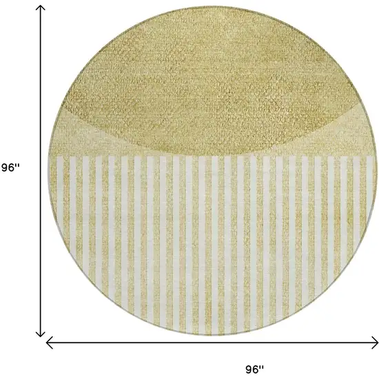 8' Wheat And Ivory Round Geometric Washable Indoor Outdoor Area Rug Photo 8