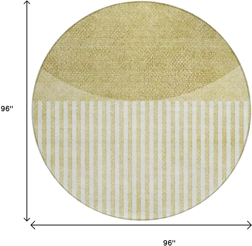 8' Wheat And Ivory Round Geometric Washable Indoor Outdoor Area Rug Photo 8