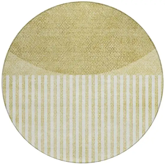 8' Wheat And Ivory Round Geometric Washable Indoor Outdoor Area Rug Photo 3
