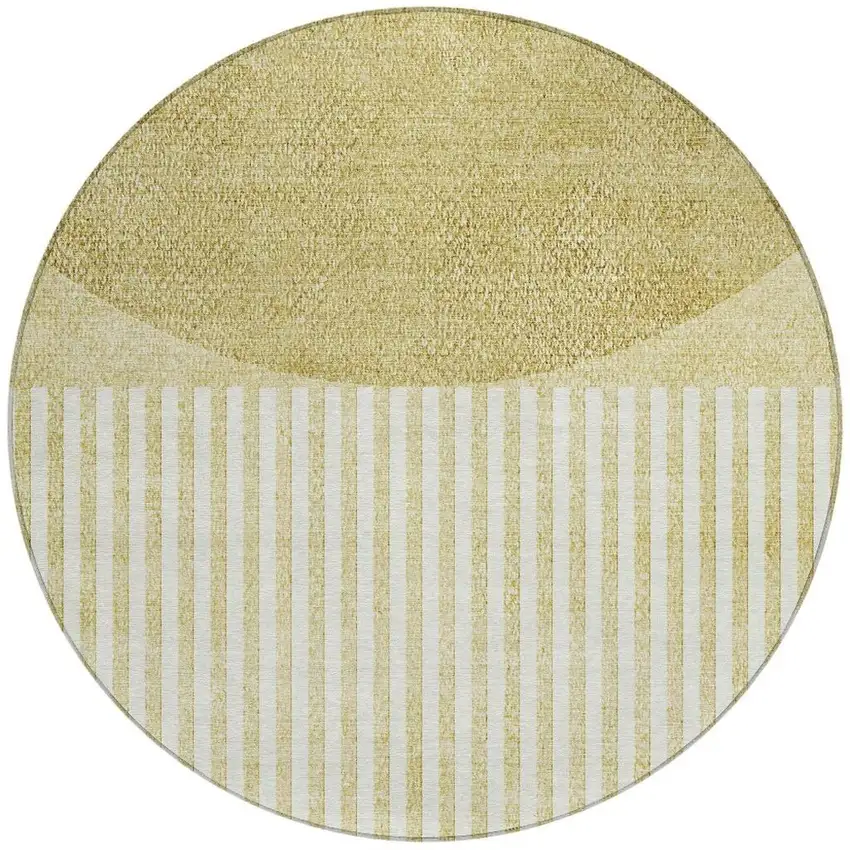 8' Wheat And Ivory Round Geometric Washable Indoor Outdoor Area Rug Photo 3