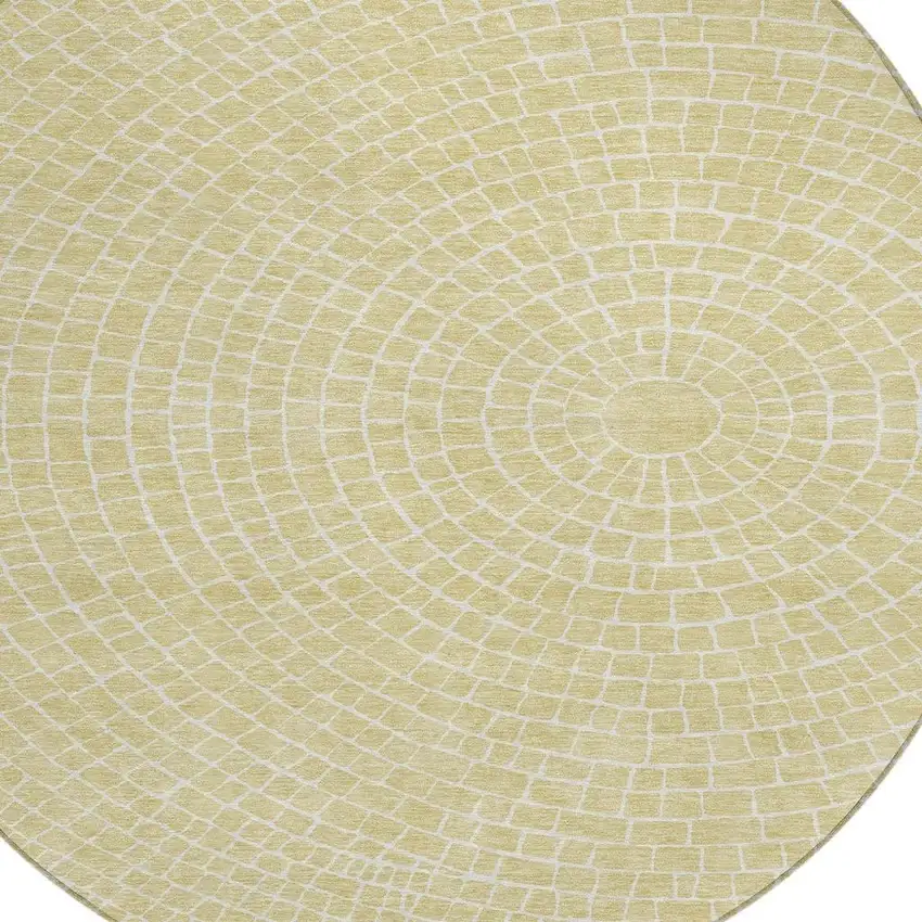 8' Wheat And Ivory Round Geometric Washable Indoor Outdoor Area Rug Photo 2