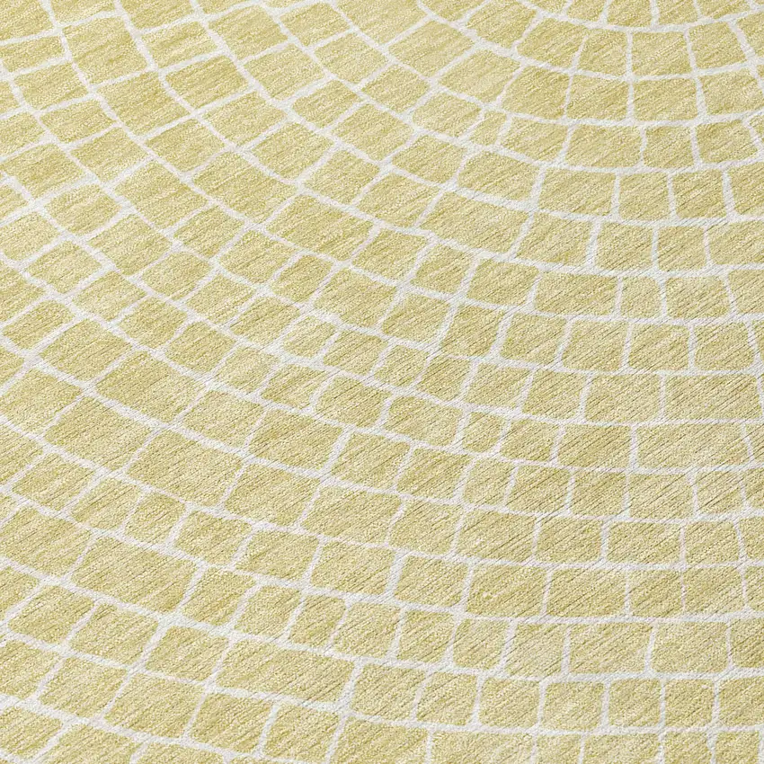 8' Wheat And Ivory Round Geometric Washable Indoor Outdoor Area Rug Photo 7