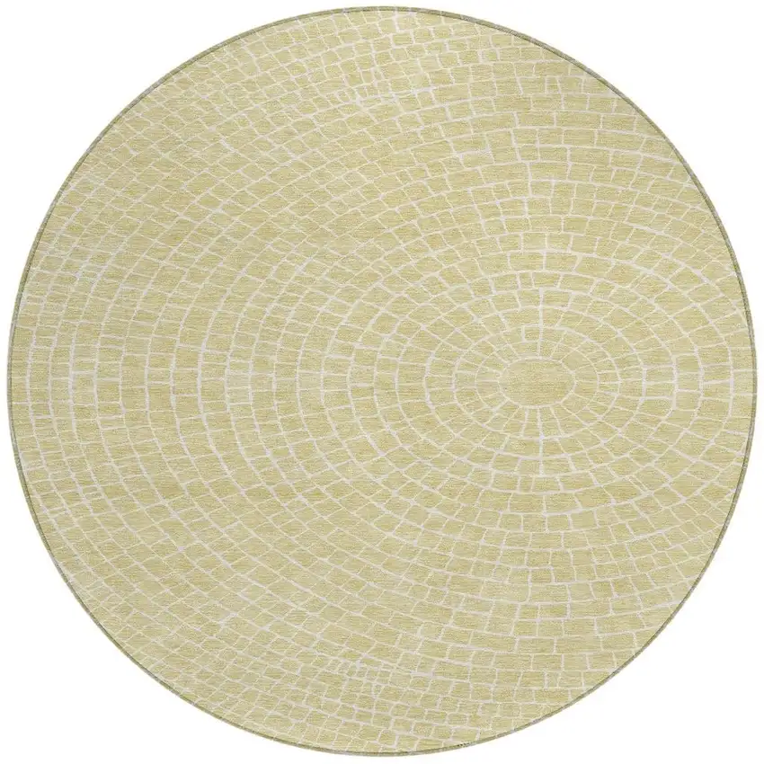 8' Wheat And Ivory Round Geometric Washable Indoor Outdoor Area Rug Photo 3