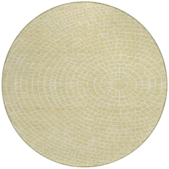 8' Wheat And Ivory Round Geometric Washable Indoor Outdoor Area Rug Photo 3