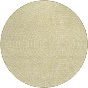 Photo of 8' Wheat And Ivory Round Geometric Washable Indoor Outdoor Area Rug