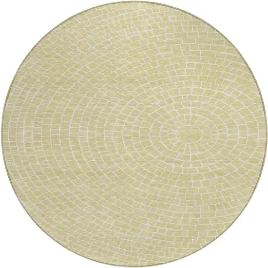 8' Wheat And Ivory Round Geometric Washable Indoor Outdoor Area Rug Photo 1