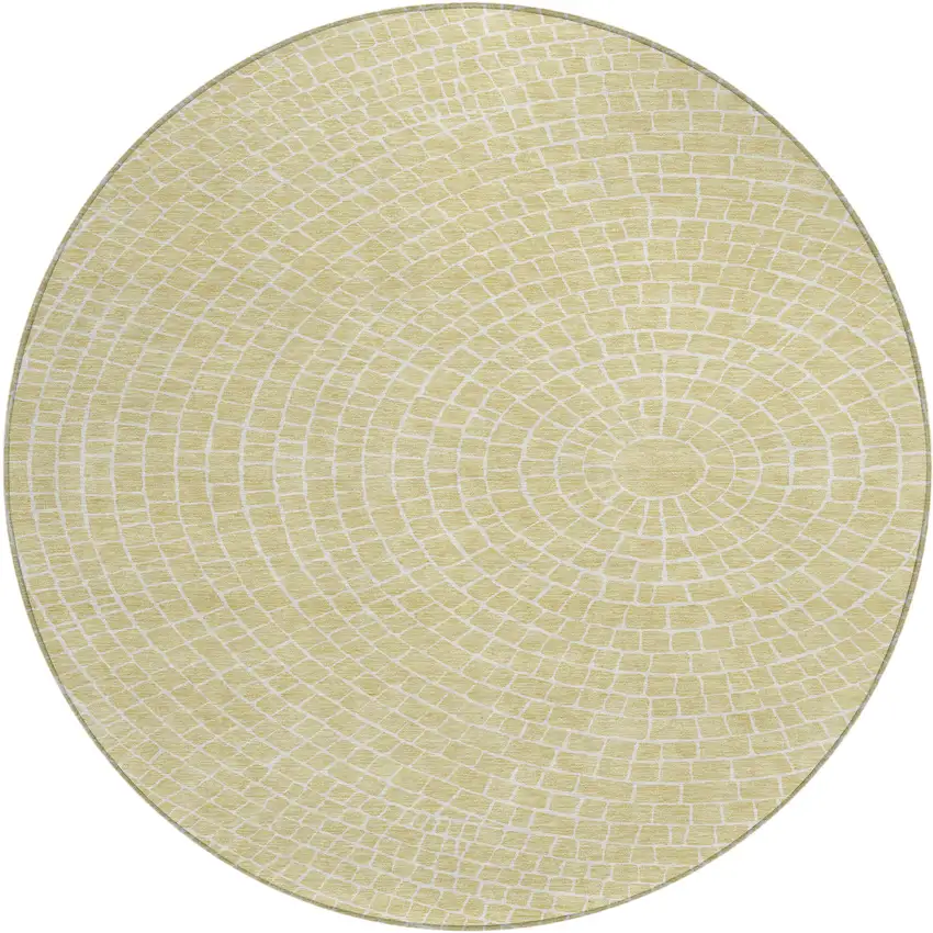8' Wheat And Ivory Round Geometric Washable Indoor Outdoor Area Rug Photo 1