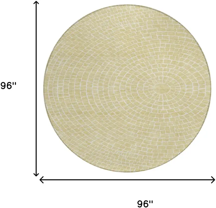 8' Wheat And Ivory Round Geometric Washable Indoor Outdoor Area Rug Photo 8