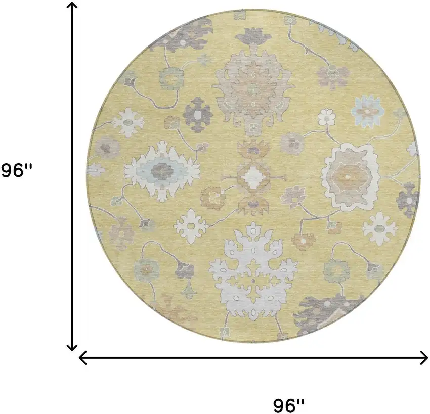 8' Wheat And Ivory Round Oriental Washable Indoor Outdoor Area Rug Photo 8