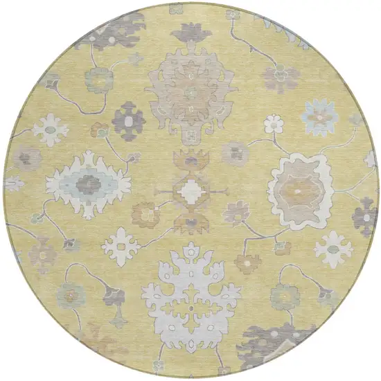 8' Wheat And Ivory Round Oriental Washable Indoor Outdoor Area Rug Photo 2