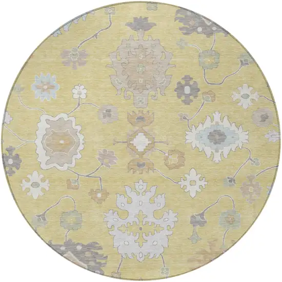 8' Wheat And Ivory Round Oriental Washable Indoor Outdoor Area Rug Photo 3