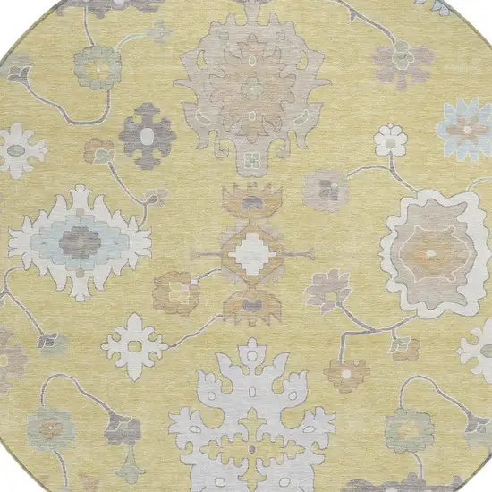 8' Wheat And Ivory Round Oriental Washable Indoor Outdoor Area Rug Photo 4