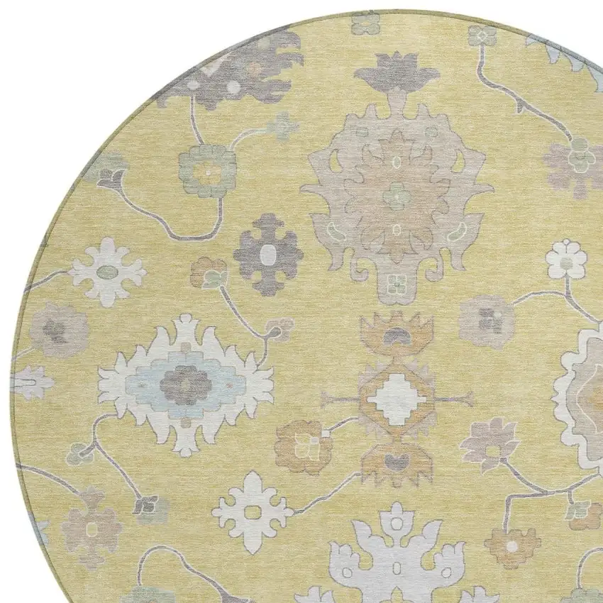 8' Wheat And Ivory Round Oriental Washable Indoor Outdoor Area Rug Photo 5