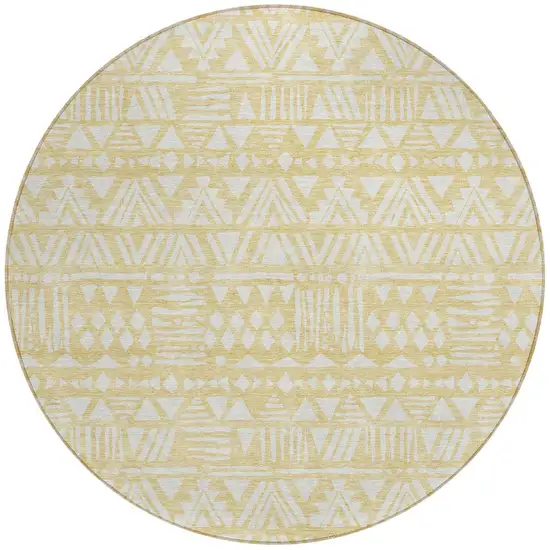8' Wheat And Ivory Round Southwestern Washable Indoor Outdoor Area Rug Photo 5