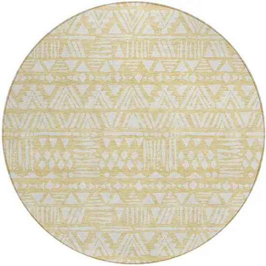 8' Wheat And Ivory Round Southwestern Washable Indoor Outdoor Area Rug Photo 2