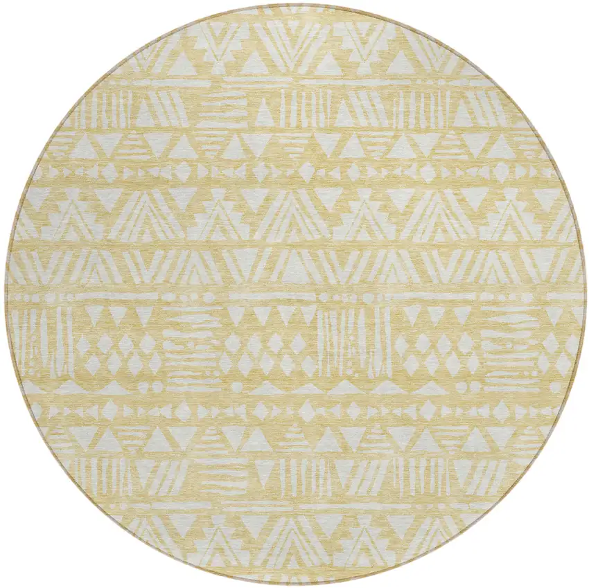 8' Wheat And Ivory Round Southwestern Washable Indoor Outdoor Area Rug Photo 2