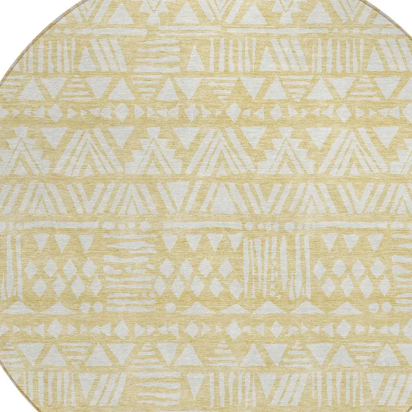 8' Wheat And Ivory Round Southwestern Washable Indoor Outdoor Area Rug Photo 4