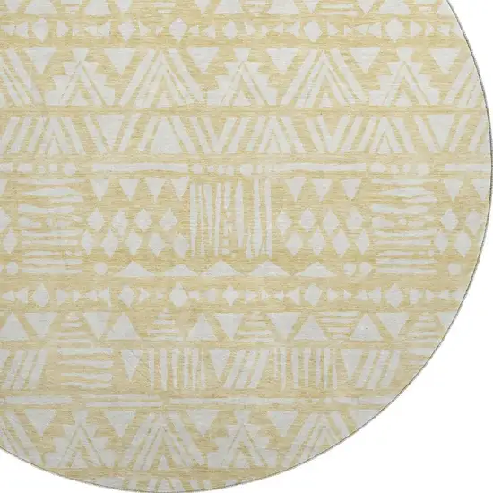 8' Wheat And Ivory Southwestern Washable Round Rug With UV Protection Photo 3