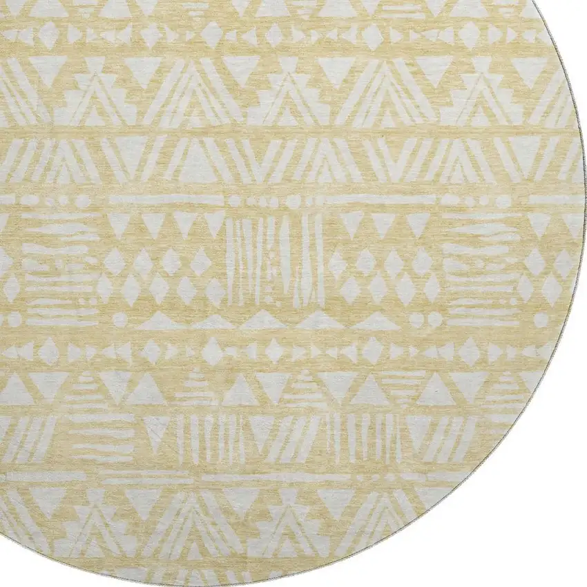 8' Wheat And Ivory Southwestern Washable Round Rug With UV Protection Photo 3