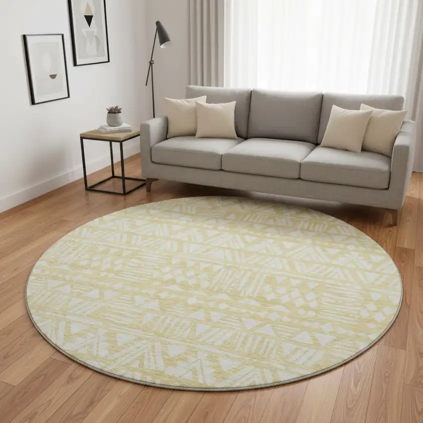 8' Wheat And Ivory Southwestern Washable Round Rug With UV Protection Photo 2