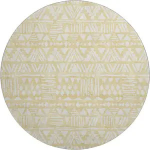 Photo of 8' Wheat And Ivory Southwestern Washable Round Rug With UV Protection