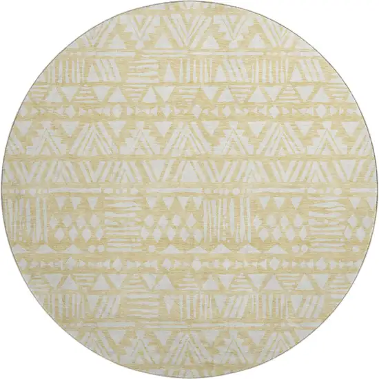 8' Wheat And Ivory Southwestern Washable Round Rug With UV Protection Photo 1