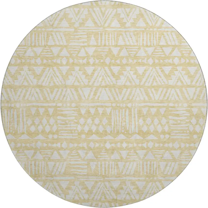 8' Wheat And Ivory Southwestern Washable Round Rug With UV Protection Photo 1