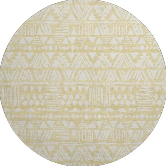 8' Wheat And Ivory Southwestern Washable Round Rug With UV Protection Photo 4