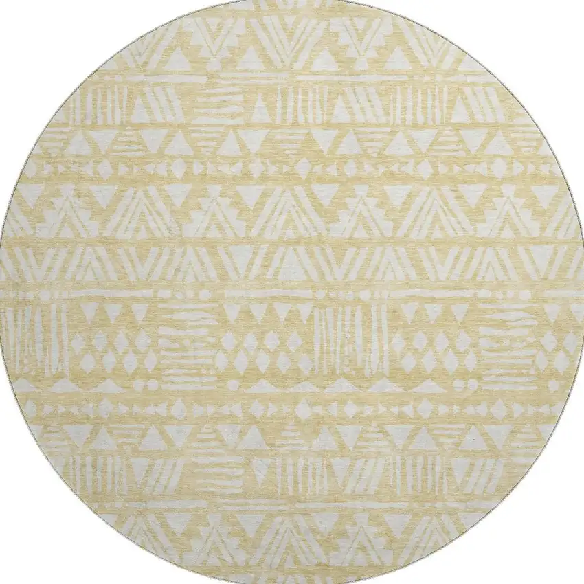 8' Wheat And Ivory Southwestern Washable Round Rug With UV Protection Photo 4