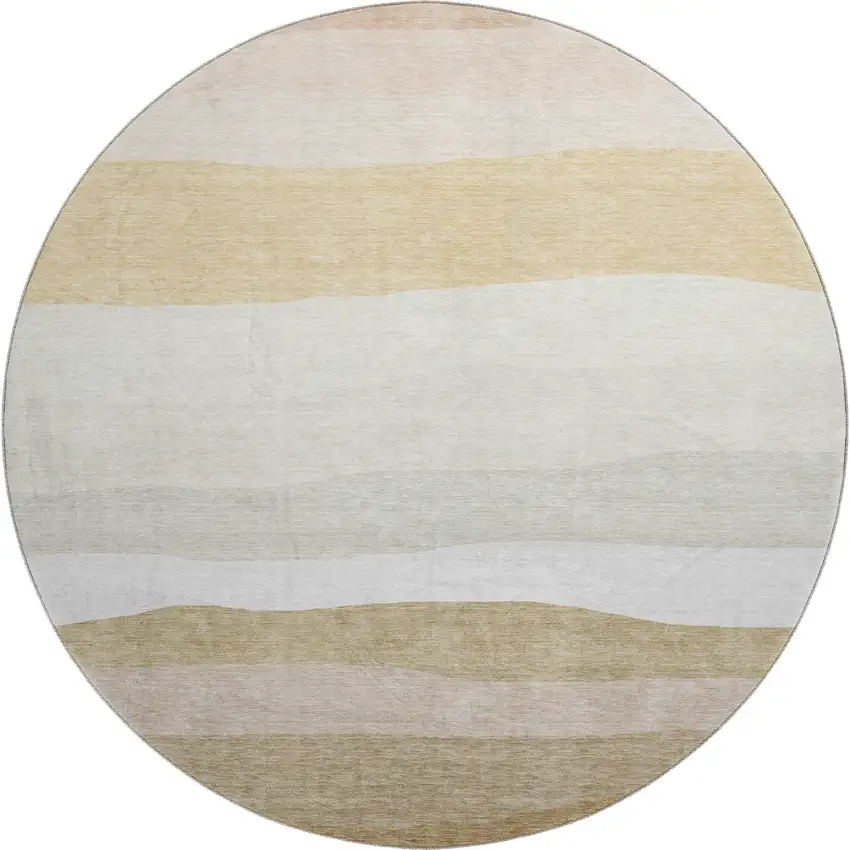 8' Wheat And Ivory Striped Washable Round Rug With UV Protection Photo 1