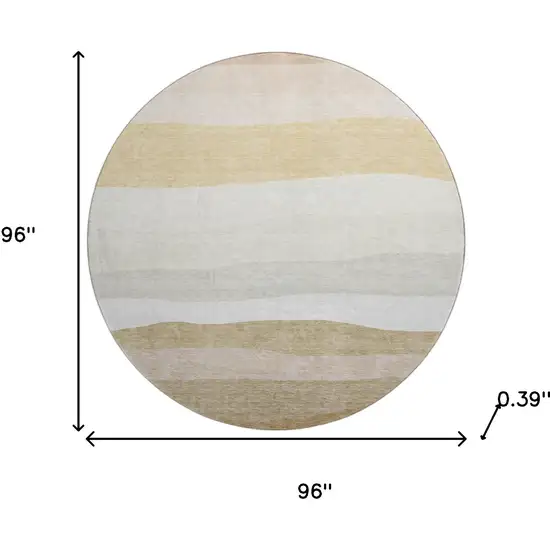 8' Wheat And Ivory Striped Washable Round Rug With UV Protection Photo 8