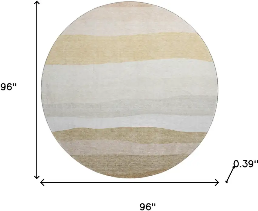 8' Wheat And Ivory Striped Washable Round Rug With UV Protection Photo 8