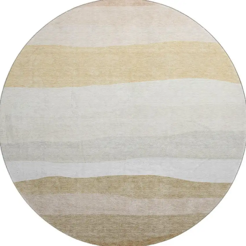 8' Wheat And Ivory Striped Washable Round Rug With UV Protection Photo 4