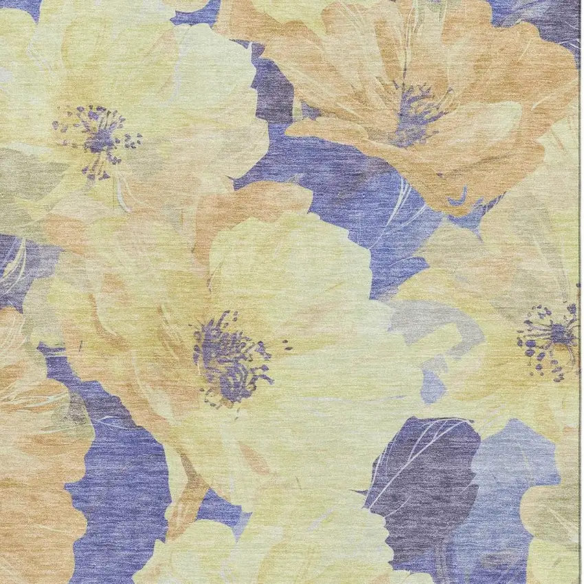 8' Wheat And Lavender Floral Washable Area Rug With UV Protection Photo 2