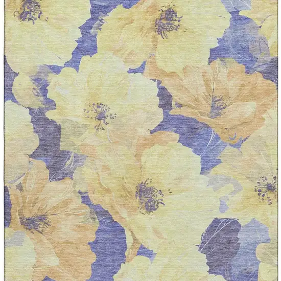 8' Wheat And Lavender Floral Washable Area Rug With UV Protection Photo 3