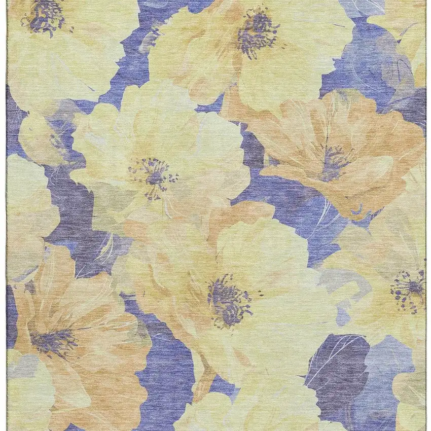8' Wheat And Lavender Floral Washable Area Rug With UV Protection Photo 3