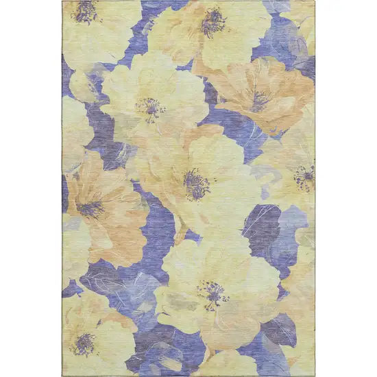 8' Wheat And Lavender Floral Washable Area Rug With UV Protection Photo 1