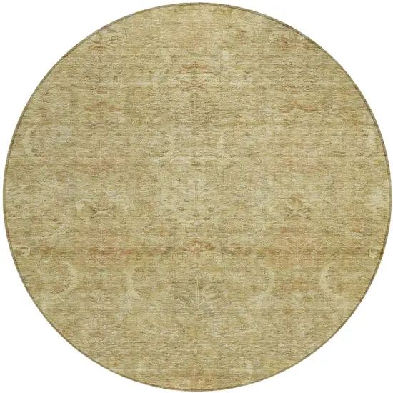 8' Wheat And Light Brown Round Damask Washable Indoor Outdoor Area Rug Photo 2