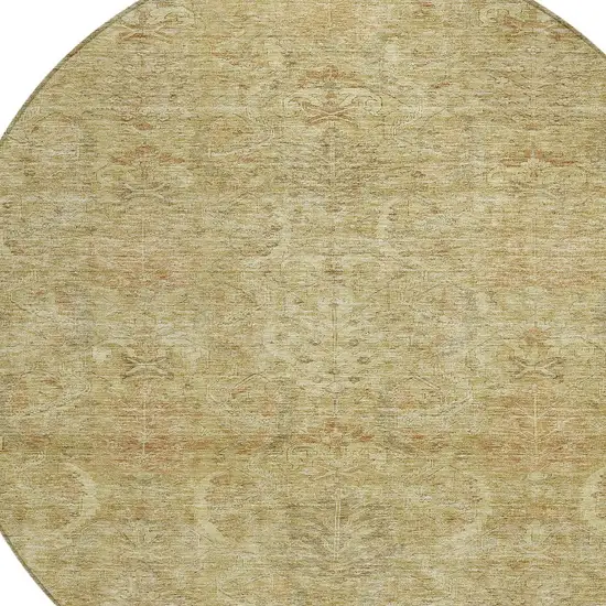 8' Wheat And Light Brown Round Damask Washable Indoor Outdoor Area Rug Photo 5