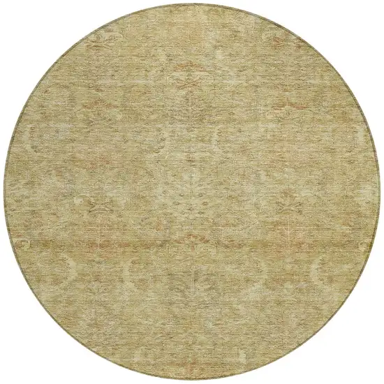 8' Wheat And Light Brown Round Damask Washable Indoor Outdoor Area Rug Photo 6