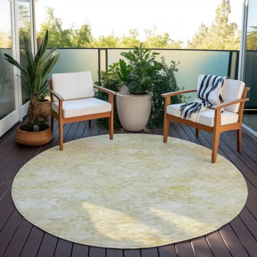 8' Wheat And Light Yellow Round Floral Washable Indoor Outdoor Area Rug Photo 7
