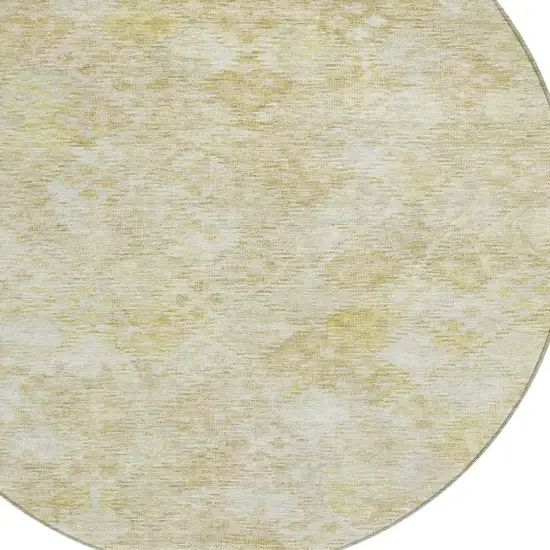 8' Wheat And Light Yellow Round Floral Washable Indoor Outdoor Area Rug Photo 5