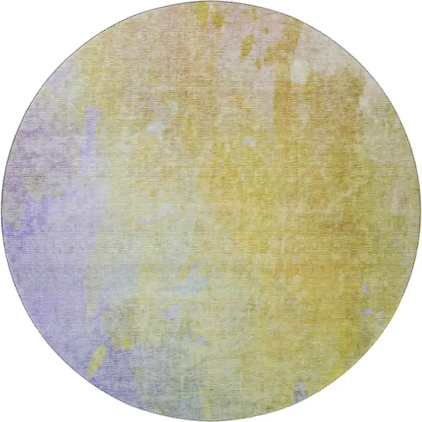 8' Wheat And Purple Abstract Washable Round Rug With UV Protection Photo 2