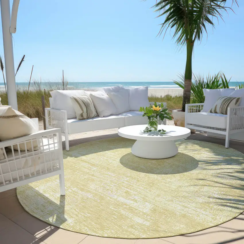 8' Wheat And Tan Round Abstract Washable Indoor Outdoor Area Rug Photo 6