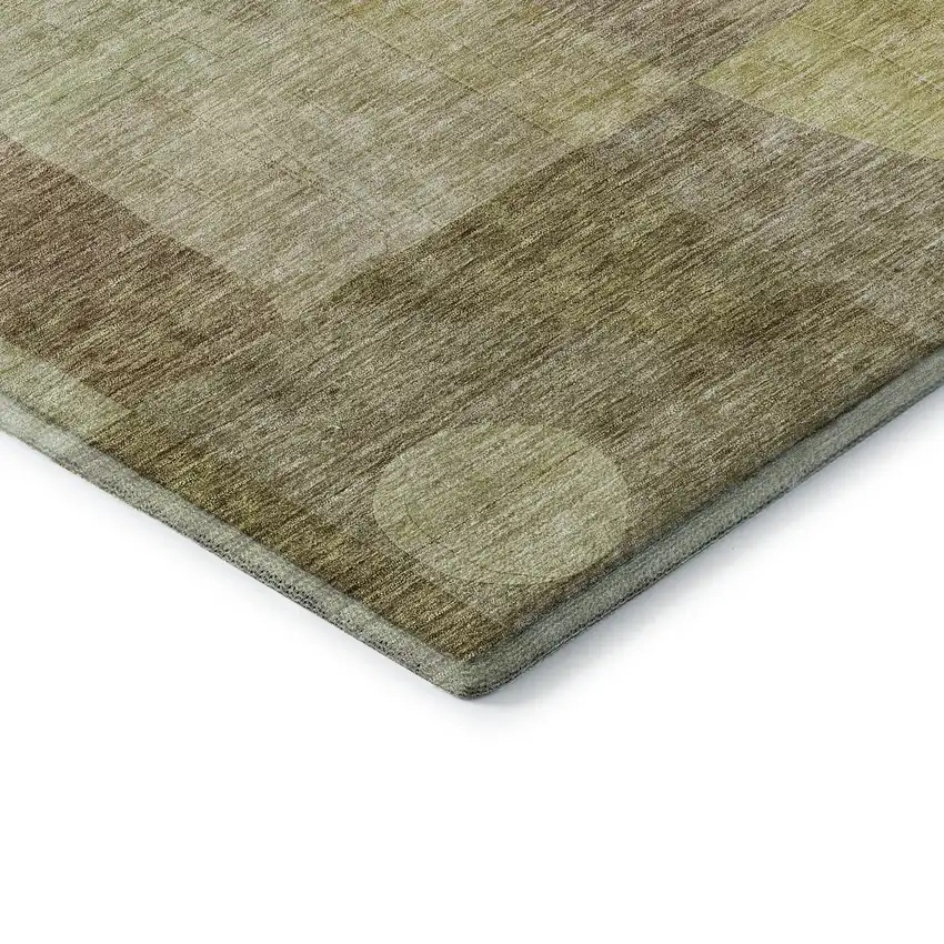 8' Wheat Beige And Gold Abstract Geometric Washable Round Rug With UV Protection Photo 6