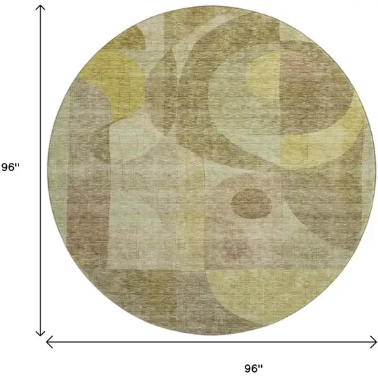 8' Wheat Beige And Gold Abstract Geometric Washable Round Rug With UV Protection Photo 9