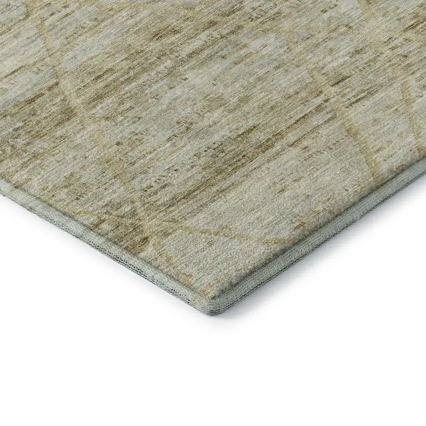 8' Wheat Beige And Gold Abstract Geometric Washable Round Rug With UV Protection Photo 6