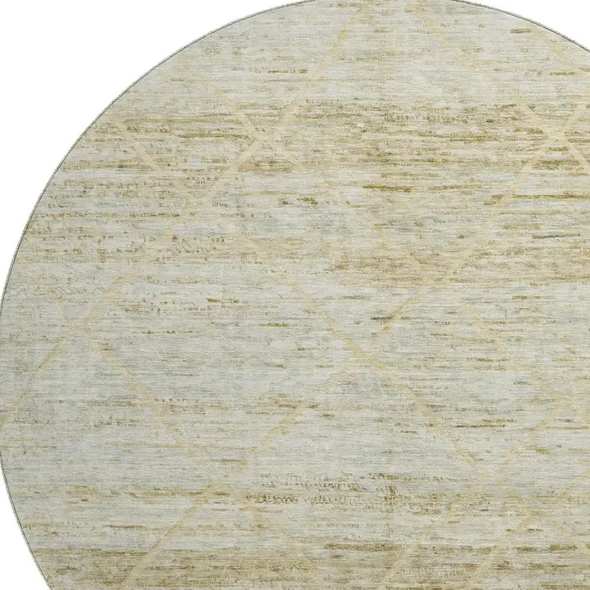8' Wheat Beige And Gold Abstract Geometric Washable Round Rug With UV Protection Photo 2