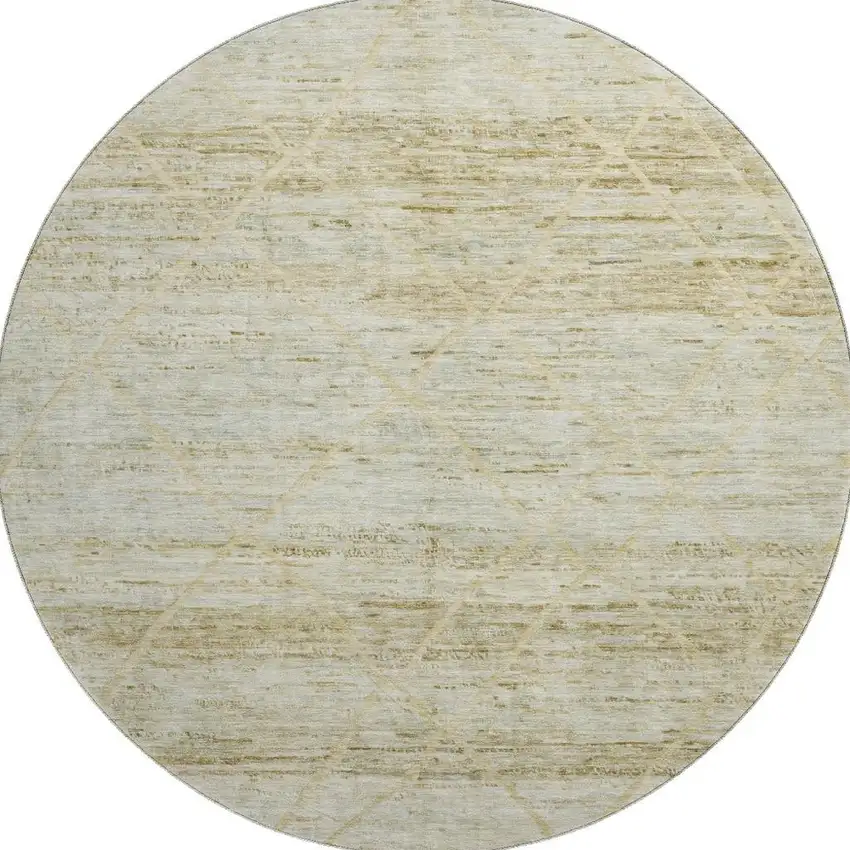 8' Wheat Beige And Gold Abstract Geometric Washable Round Rug With UV Protection Photo 3