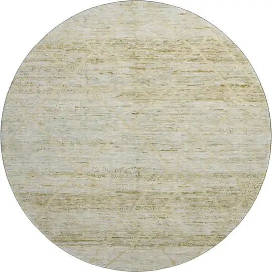 8' Wheat Beige And Gold Abstract Geometric Washable Round Rug With UV Protection Photo 1